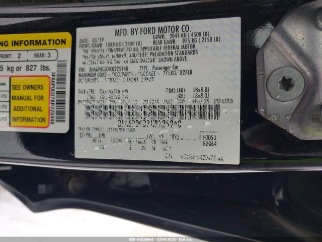 Ford FUSION SEL 2019 3FA6P0CD7KR225948 Image 9