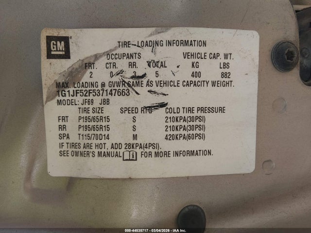 2003 CHEVROLET CAVALIER 1G1JF52F537147663 Photo 8