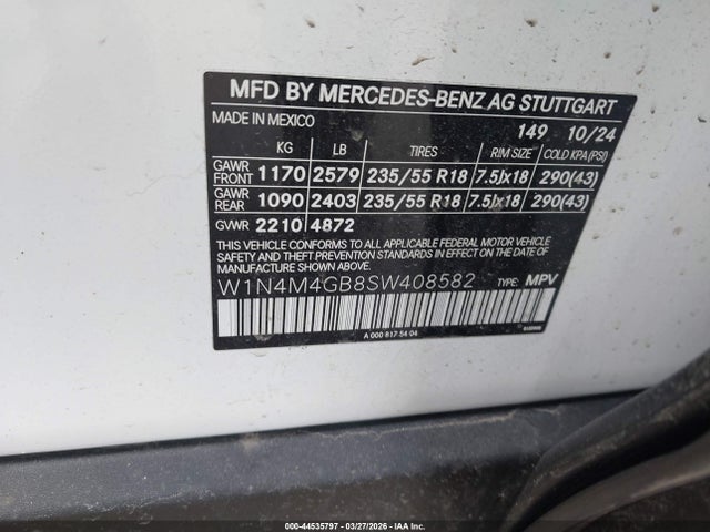 Продажа на аукционе авто 2025 Mercedes-benz Glb 250, vin: W1N4M4GB8SW408582, номер лота: 44535797