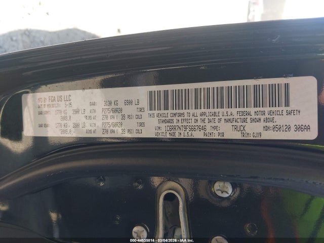 2015 Ram 1500 Laramie მანქანა იყიდება აუქციონზე, vin: 1C6RR7NT9FS667646, აუქციონის ნომერი: 44535814
