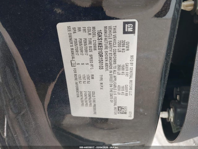 44535817 :رقم المزاد ، 1GKS1KE01DR150103 vin ، 2013 Gmc Yukon Xl 1500 Slt مزاد بيع