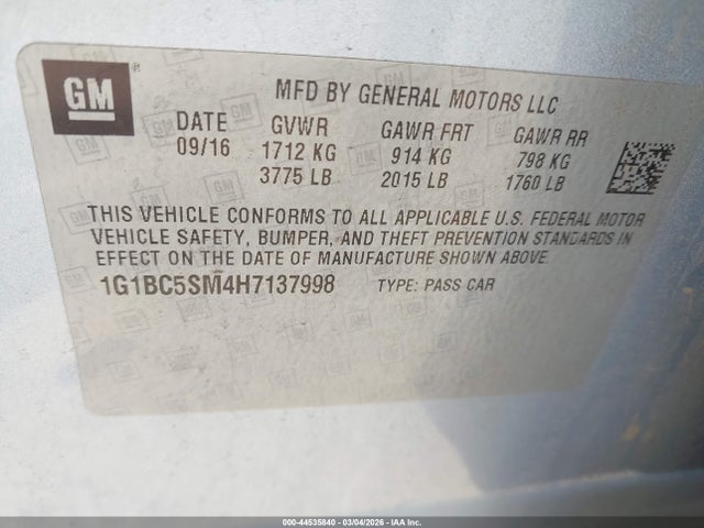 1G1BC5SM4H7137998 Chevrolet Cruze Ls Auto