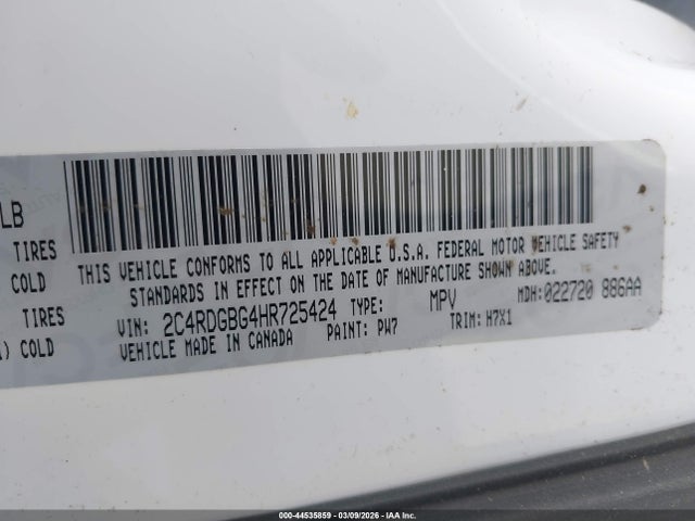 Продаж на аукціоні авто 2017 Dodge Grand Caravan Se, vin: 2C4RDGBG4HR725424, номер лоту: 44535859