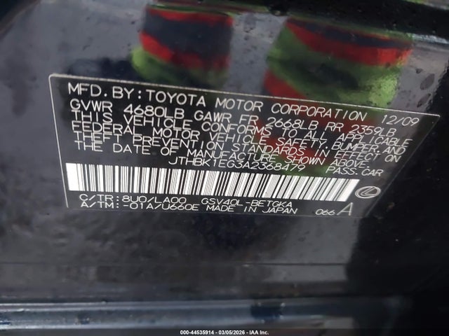 44535914 :رقم المزاد ، JTHBK1EG3A2368479 vin ، 2010 Lexus Es 350 مزاد بيع
