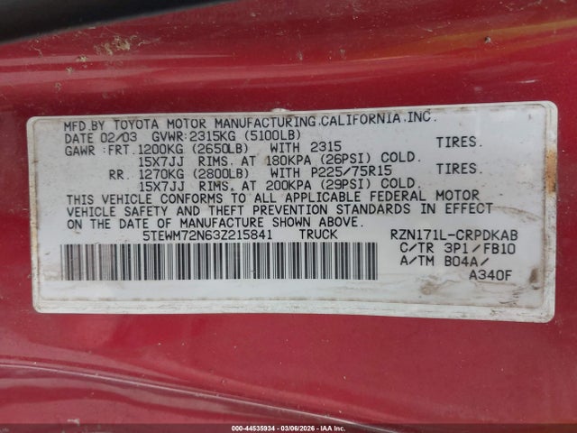 2003 TOYOTA TACOMA 5TEWM72N63Z215841 Photo 8