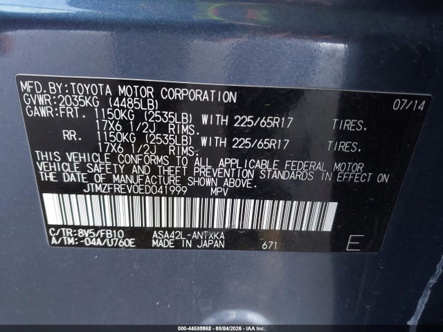 Продажа на аукционе авто 2014 Toyota Rav4 Le, vin: JTMZFREV0ED041999, номер лота: 44535962