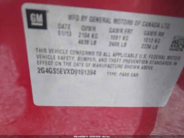44536010 :رقم المزاد ، 2G4GS5EVXD9191394 vin ، 2013 Buick Regal Turbo - Premium 1 مزاد بيع
