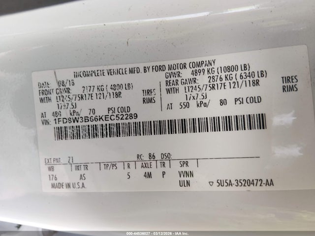 Aukcja sprzedaży 2019 Ford F-350 Xl, vin: 1FD8W3B66KEC52289, numer aukcji: 44536027