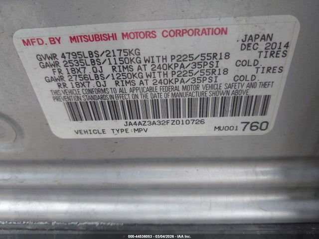 Продаж на аукціоні авто 2015 Mitsubishi Outlander Se, vin: JA4AZ3A32FZ010726, номер лоту: 44536053