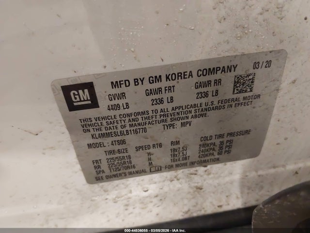 2020 Buick Encore Gx Awd Select მანქანა იყიდება აუქციონზე, vin: KL4MMESL6LB116770, აუქციონის ნომერი: 44536055