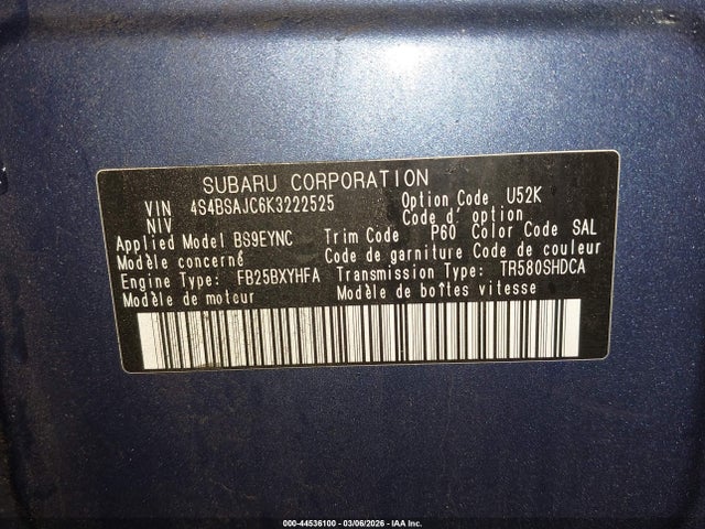 2019 Subaru Outback 2.5i Limited მანქანა იყიდება აუქციონზე, vin: 4S4BSAJC6K3222525, აუქციონის ნომერი: 44536100