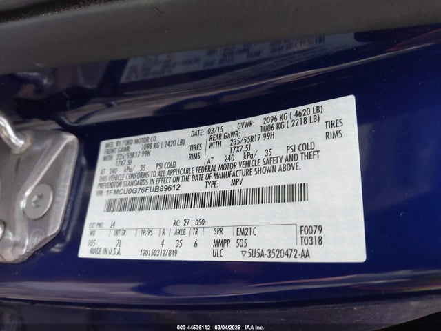 Ford ESCAPE SE 2015 1FMCU0G76FUB89612 Image 9