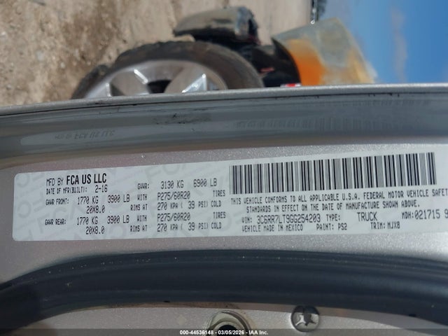 44536148 :رقم المزاد ، 3C6RR7LT9GG254203 vin ، 2016 Ram 1500 Big Horn مزاد بيع