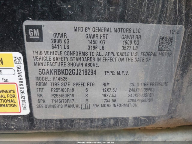 Продажа на аукционе авто 2016 Buick Enclave Leather, vin: 5GAKRBKD2GJ218294, номер лота: 44536160