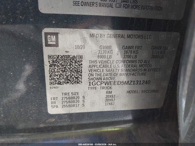 2021 Chevrolet Silverado 1500 2wd  Short Bed Ltz მანქანა იყიდება აუქციონზე, vin: 1GCPWEED5MZ131240, აუქციონის ნომერი: 44536169