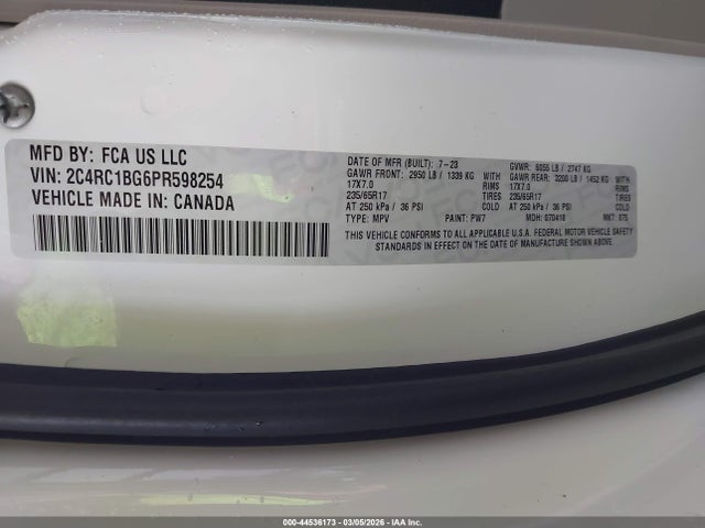 Продажа на аукционе авто 2023 Chrysler Pacifica Touring L, vin: 2C4RC1BG6PR598254, номер лота: 44536173