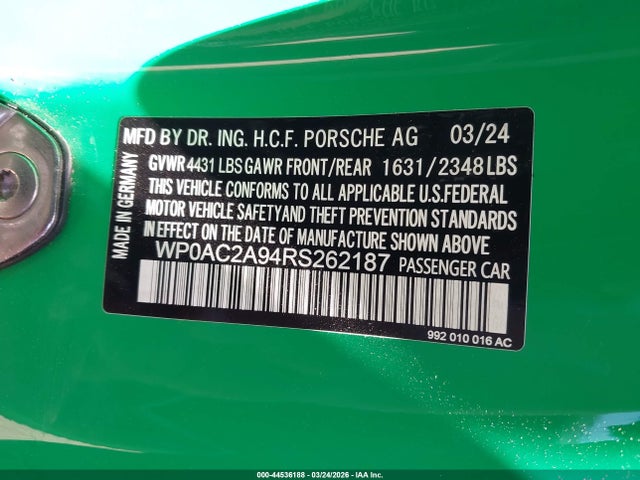 WP0AC2A98NS268150 Porsche 911