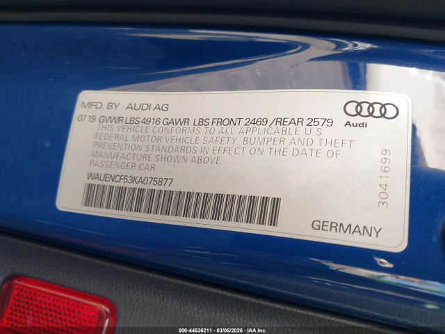 44536211 :رقم المزاد ، WAUENCF53KA075877 vin ، 2019 Audi A5 45 Premium مزاد بيع