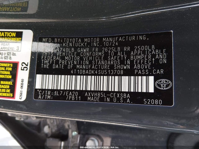 Продажа на аукционе авто 2025 Toyota Camry Se, vin: 4T1DBADK4SU513708, номер лота: 44536235