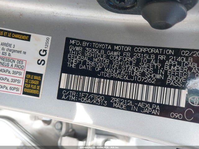 JTDEPRAE6LJ107262 Toyota COROLLA LE