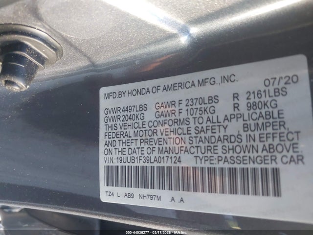 2020 Acura Tlx Standard მანქანა იყიდება აუქციონზე, vin: 19UUB1F39LA017124, აუქციონის ნომერი: 44536277