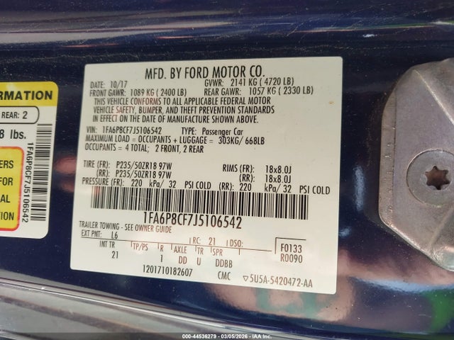 Продажа на аукционе авто 2018 Ford Mustang Gt, vin: 1FA6P8CF7J5106542, номер лота: 44536279