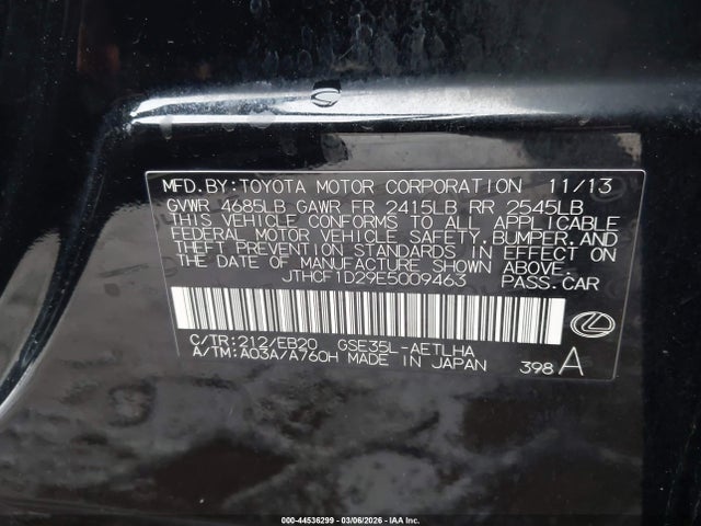 Продаж на аукціоні авто 2014 Lexus Is 250, vin: JTHCF1D29E5009463, номер лоту: 44536299