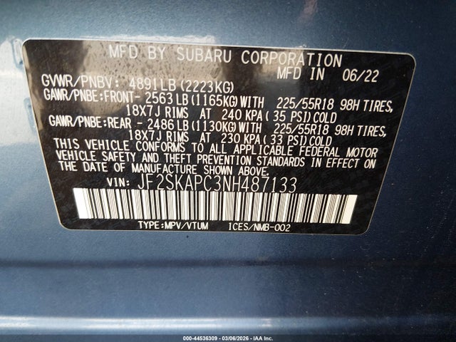 2022 SUBARU FORESTER JF2SKAPC3NH487133 Photo 8