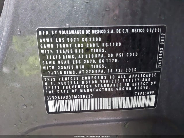 Aukcja sprzedaży 2023 Volkswagen Tiguan 2.0t Se, vin: 3VV2B7AX3PM090227, numer aukcji: 44536310