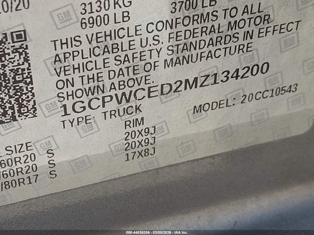 Aukcja sprzedaży 2021 Chevrolet Silverado 1500 2wd  Short Bed Lt, vin: 1GCPWCED2MZ134200, numer aukcji: 44536356