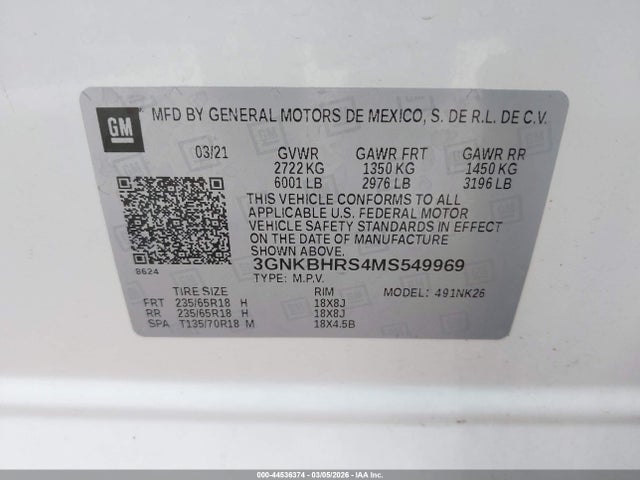 3GNKBHRS4MS549969 Chevrolet Blazer Awd 2lt
