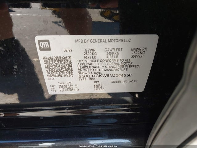 2022 Buick Enclave Fwd Premium მანქანა იყიდება აუქციონზე, vin: 5GAERCKW8NJ144350, აუქციონის ნომერი: 44536396