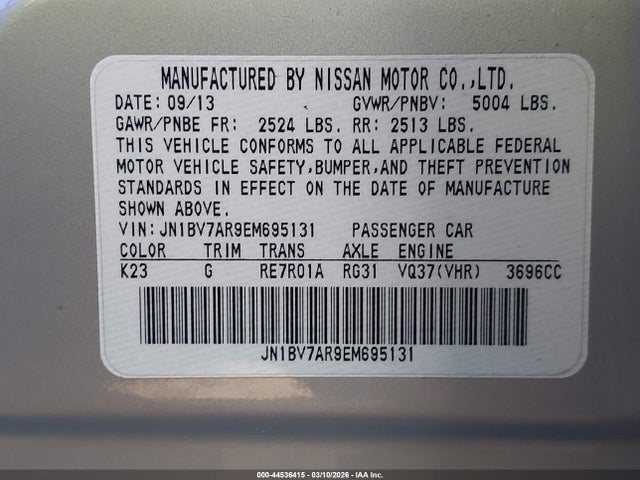 Продаж на аукціоні авто 2014 Infiniti Q50 Premium/sport, vin: JN1BV7AR9EM695131, номер лоту: 44536415