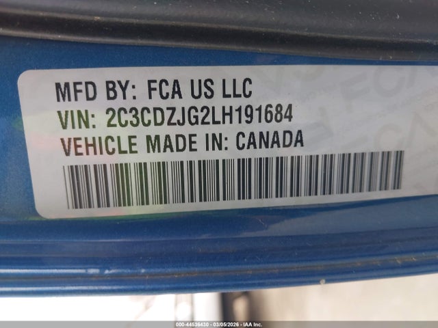 44536430 :رقم المزاد ، 2C3CDZJG2LH191684 vin ، 2020 Dodge Challenger Gt مزاد بيع