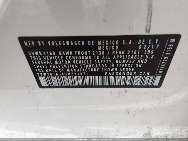 3VW2B7AJ4HM321371 Volkswagen Jetta 1.4t S