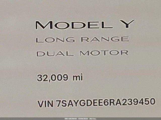 44536440 :رقم المزاد ، 7SAYGDEE6RA239450 vin ، 2024 Tesla Model Y Long Range Dual Motor All-wheel Drive مزاد بيع