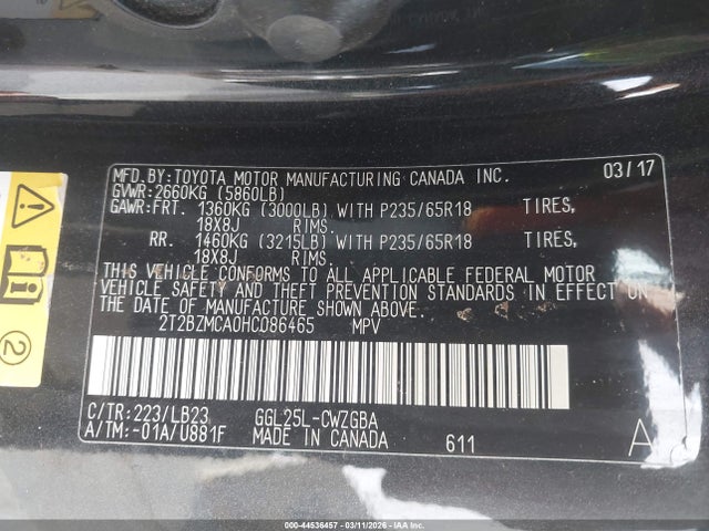 44536457 :رقم المزاد ، 2T2BZMCA0HC086465 vin ، 2017 Lexus Rx 350 مزاد بيع