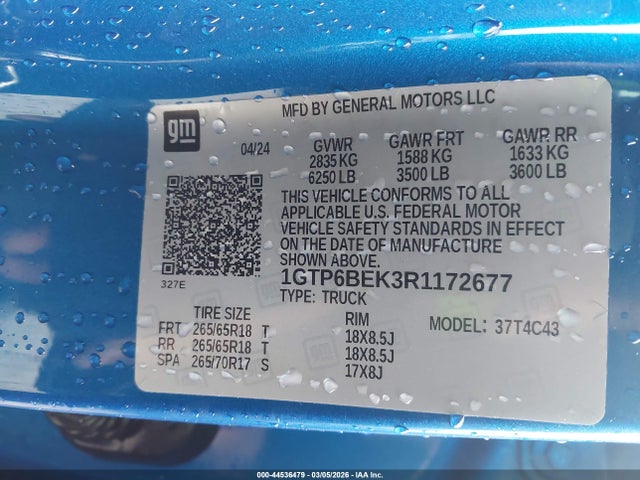 44536479 :رقم المزاد ، 1GTP6BEK3R1172677 vin ، 2024 Gmc Canyon 4wd Elevation مزاد بيع