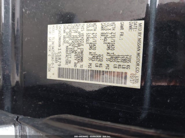 5N1AZ2MHXHN155879 Nissan Murano Platinum
