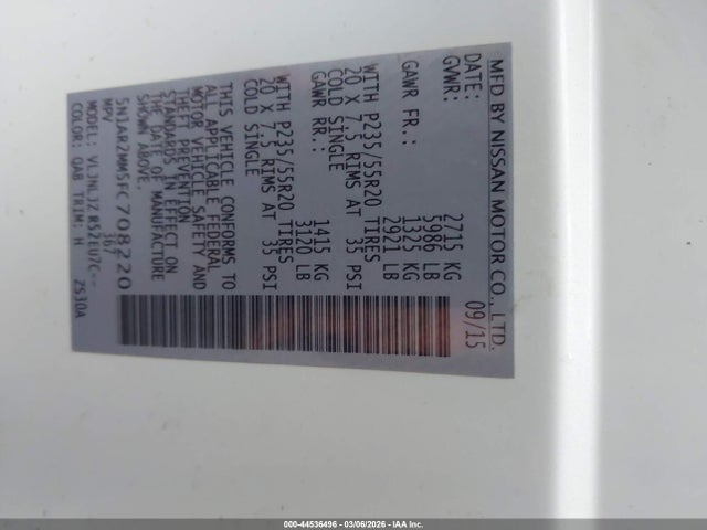Nissan Pathfinder Platinum 2015 5N1AR2MM5FC708220 Image 9