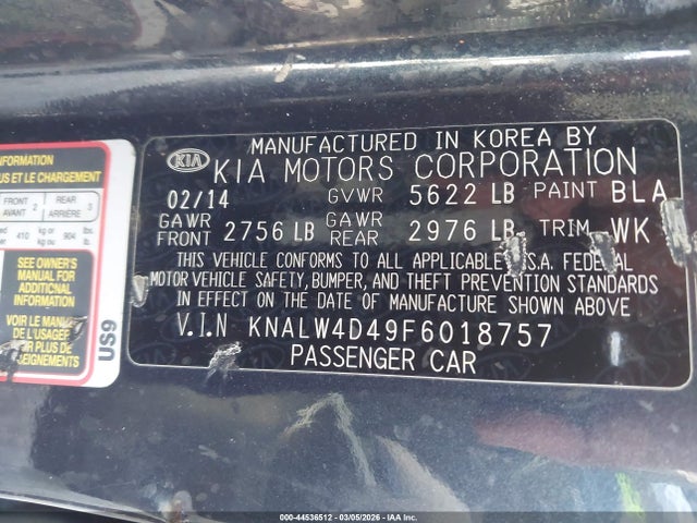 44536512 :رقم المزاد ، KNALW4D49F6018757 vin ، 2015 Kia K900 Luxury مزاد بيع