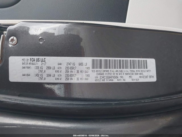 Продажа на аукционе авто 2017 Chrysler Pacifica Touring-l, vin: 2C4RC1BG8HR705094, номер лота: 44536516