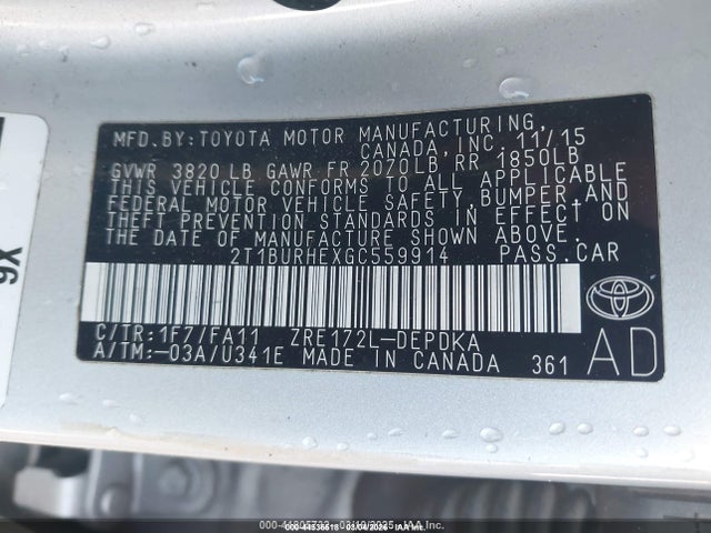 44536518 :رقم المزاد ، 2T1BURHEXGC559914 vin ، 2016 Toyota Corolla L مزاد بيع