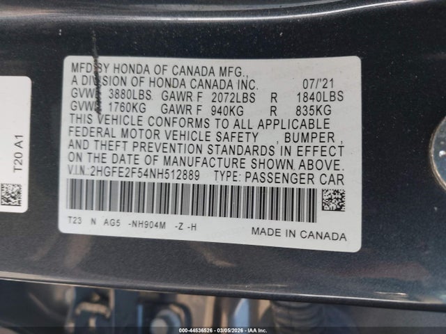 Honda Civic Sport 2022 2HGFE2F54NH512889 Image 9