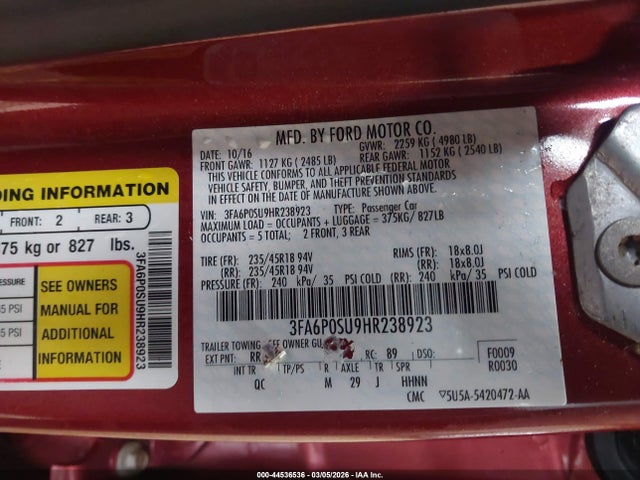 2017 FORD FUSION ENERGI 3FA6P0SU9HR238923 Photo 8