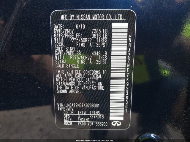 Продажа на аукционе авто 2019 Infiniti Qx80 Luxe, vin: JN8AZ2NE7K9238361, номер лота: 44536564