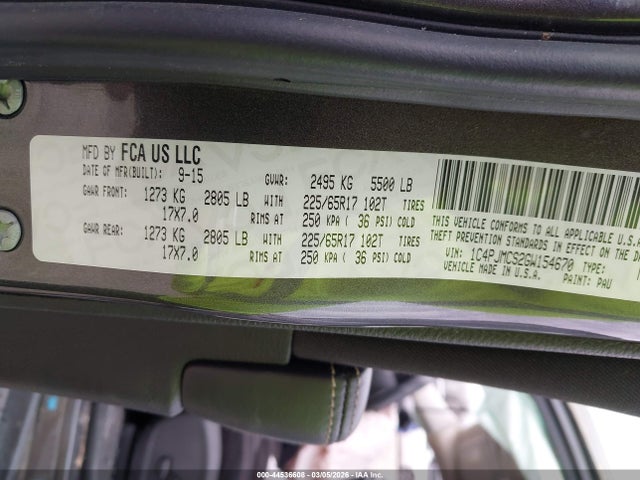 44536608 :رقم المزاد ، 1C4PJMCS2GW154670 vin ، 2016 Jeep Cherokee Latitude مزاد بيع