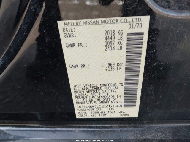 Продаж на аукціоні авто 2020 Nissan Altima Sv Intelligent Awd, vin: 1N4BL4DW3LC226144, номер лоту: 44536624