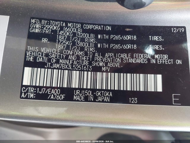 Aukcja sprzedaży 2020 Lexus Gx 460 Premium, vin: JTJAM7BX3L5251613, numer aukcji: 44536635