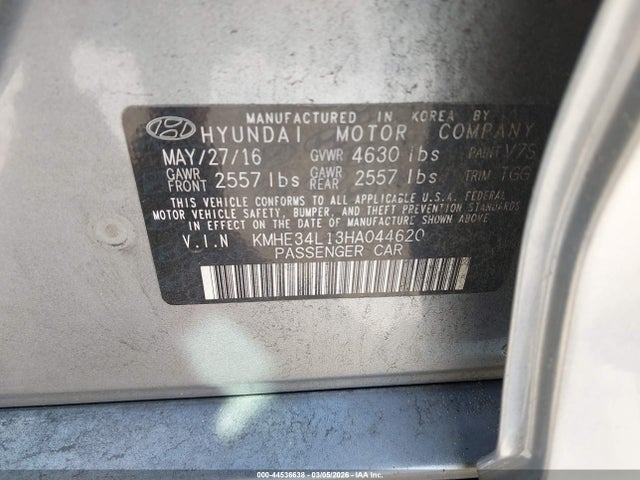 Aukcja sprzedaży 2017 Hyundai Sonata Hybrid Limited, vin: KMHE34L13HA044620, numer aukcji: 44536638
